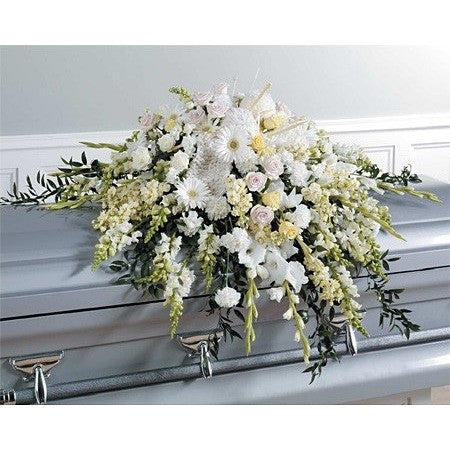 Green and White Flowers Sympathy Casket Spray