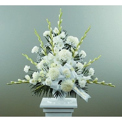 White Lilies and Red Roses Sympathy Basket