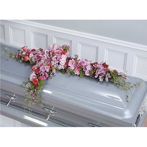 White Gerberas Sympathy Blanket and White Calla Lilies and Anthuriums Casket