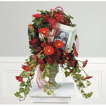 Red Flowers Wreath Monument Tribute