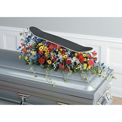 Yellow Flowers, Candles and Rosary Sympathy Casket Spray