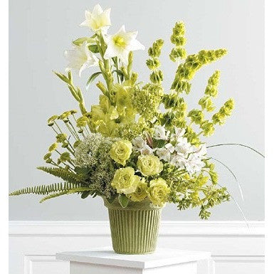Green and Yellow Flowers Design Sympathy Basket