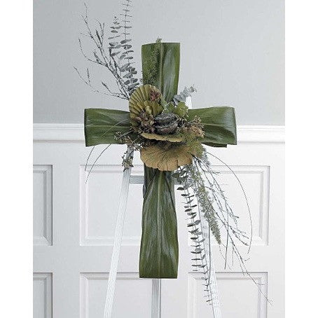 Wreath with Salal Leaves and Pastel Color Flowers Standing Spray