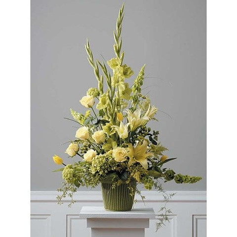 Yellow Roses, Mini Callas Lily and Orchids Sympathy Basket