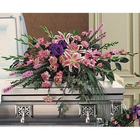 Green and Roses Half Couch Sympathy Casket Spray