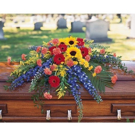 Tennis Player Custome Motive Sympathy Casket Spray with Red and Orange Flowers