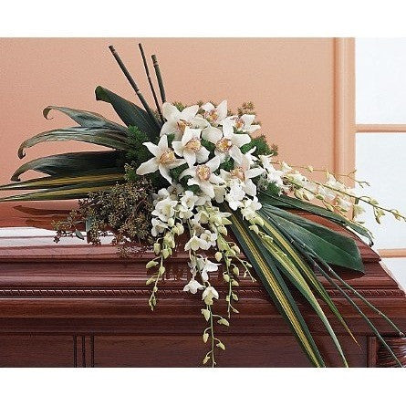 Green and Roses Half Couch Sympathy Casket Spray