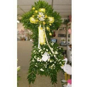 White and Yellow Sympathy Cross - Flowers by Pouparina