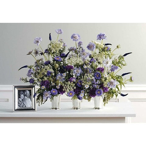 3 Pieces Lavander, Purple and Blue Flowers and Candles Sympathy Tribute