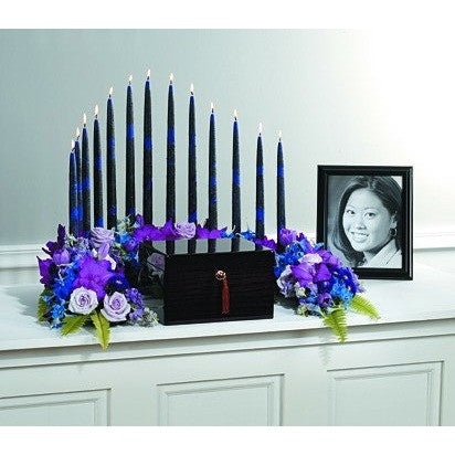 3 Pieces Lavander, Purple and Blue Flowers and Candles Sympathy Tribute