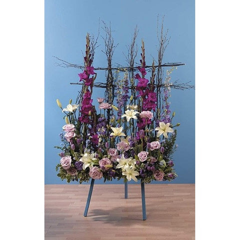 Lavander and Purple Sympathy Standing Spray with Ribbon