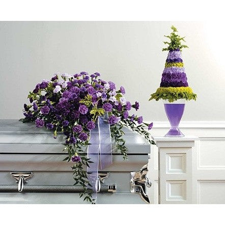 Purple Half Couch Casket Spray and Basket Sympathy Package - Flowers by Pouparina