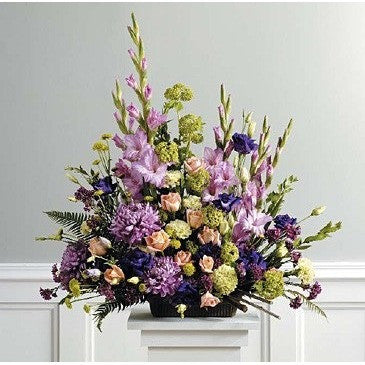 Purple, Lavender and Green Funeral Basket - Flowers by Pouparina