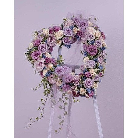 Lavander and Purple Heart with Ribbon Standing Spray - Flowers by Pouparina