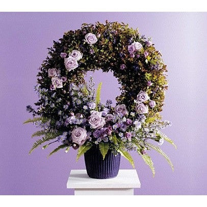 Lavander Wreath Funeral Basket - Flowers by Pouparina