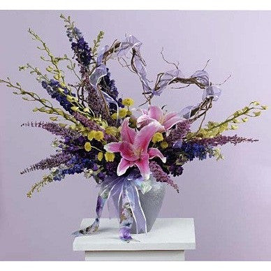 Lavender Lilies Blue and Purple Sympathy Basket - Flowers by Pouparina