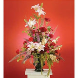 White Lilies and Red Roses Sympathy Basket - Flowers by Pouparina