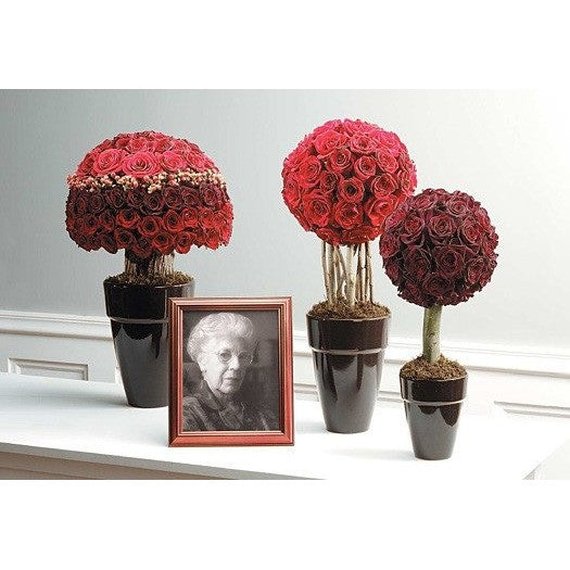 Red Flowers Topiaries Sympathy Tribute - Flowers by Pouparina