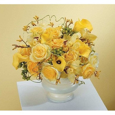 Yellow Roses, Mini Callas Lily and Orchids Sympathy Basket - Flowers by Pouparina