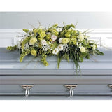 Green and White Flowers Sympathy Casket Spray - Flowers by Pouparina