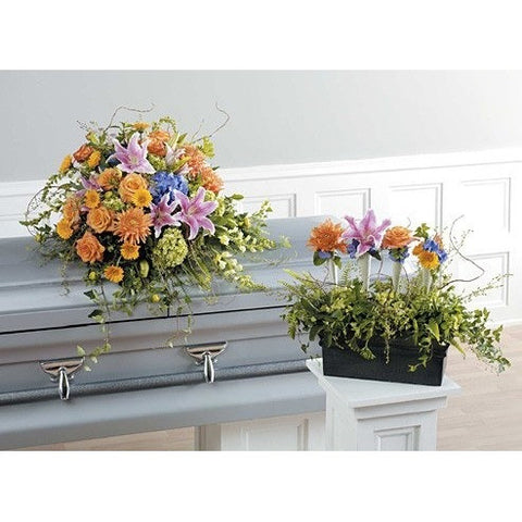 Pastel Standing Spray and Funeral Flowers Package with Hanging Carnation Balls