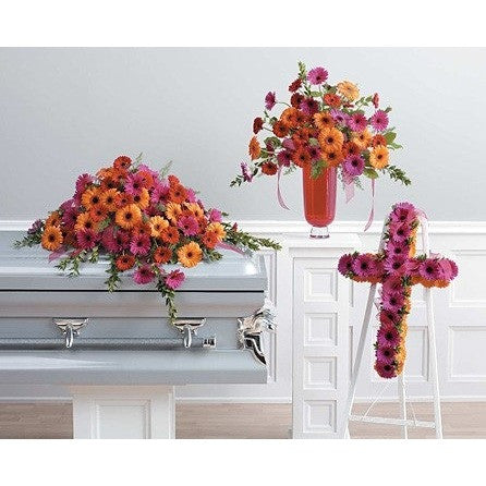Pastel Standing Spray and Funeral Flowers Package with Hanging Carnation Balls