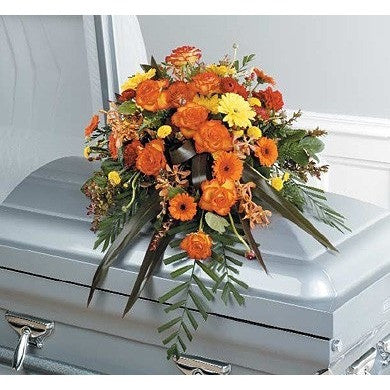 Calid Colors Half Couch Sympathy Casket Spray - Flowers by Pouparina