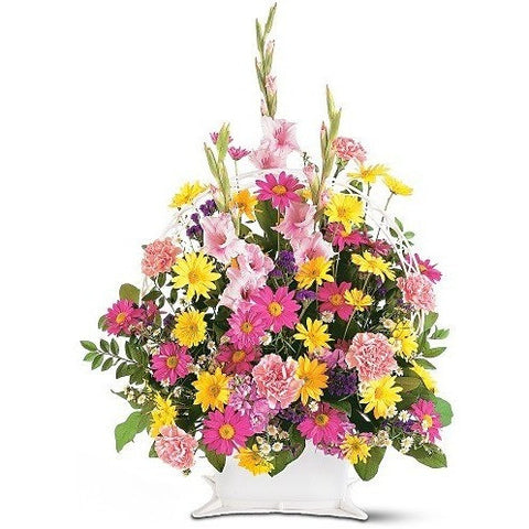 Purple,Yellow Sunflowers and Yellow Roses Sympathy Basket