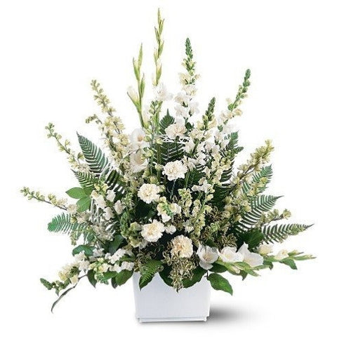 White Lilies and Red Roses Sympathy Basket