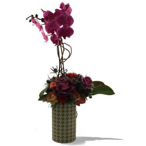 Green Planter with Blooming Plants