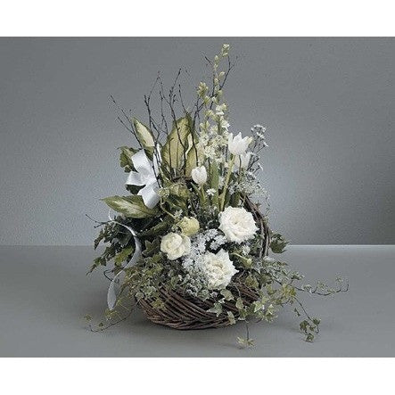 Green Planter with Blooming Plants