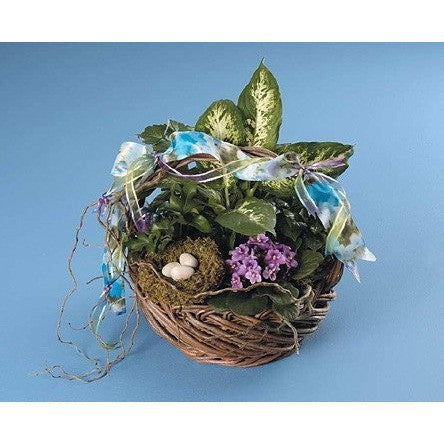Green Planter with Blooming Plants