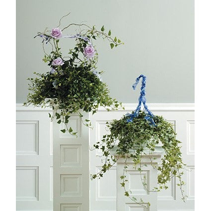 Green Planter with Blooming Plants