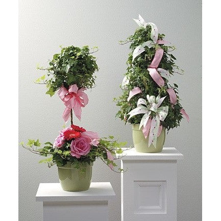 Green Planter with Blooming Plants