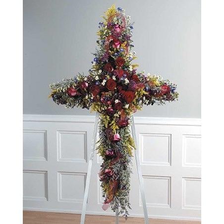 Green Leaves and Flowers Heart Standing Spray